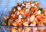 Салат с кукурузой и морковью по-корейски с колбасой